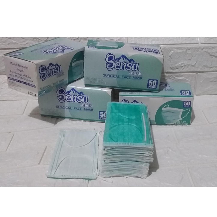 Masker Earloop  tali kuping Surgical Sensa 3ply masker medis kemenkes AKD ISI 50 PCS