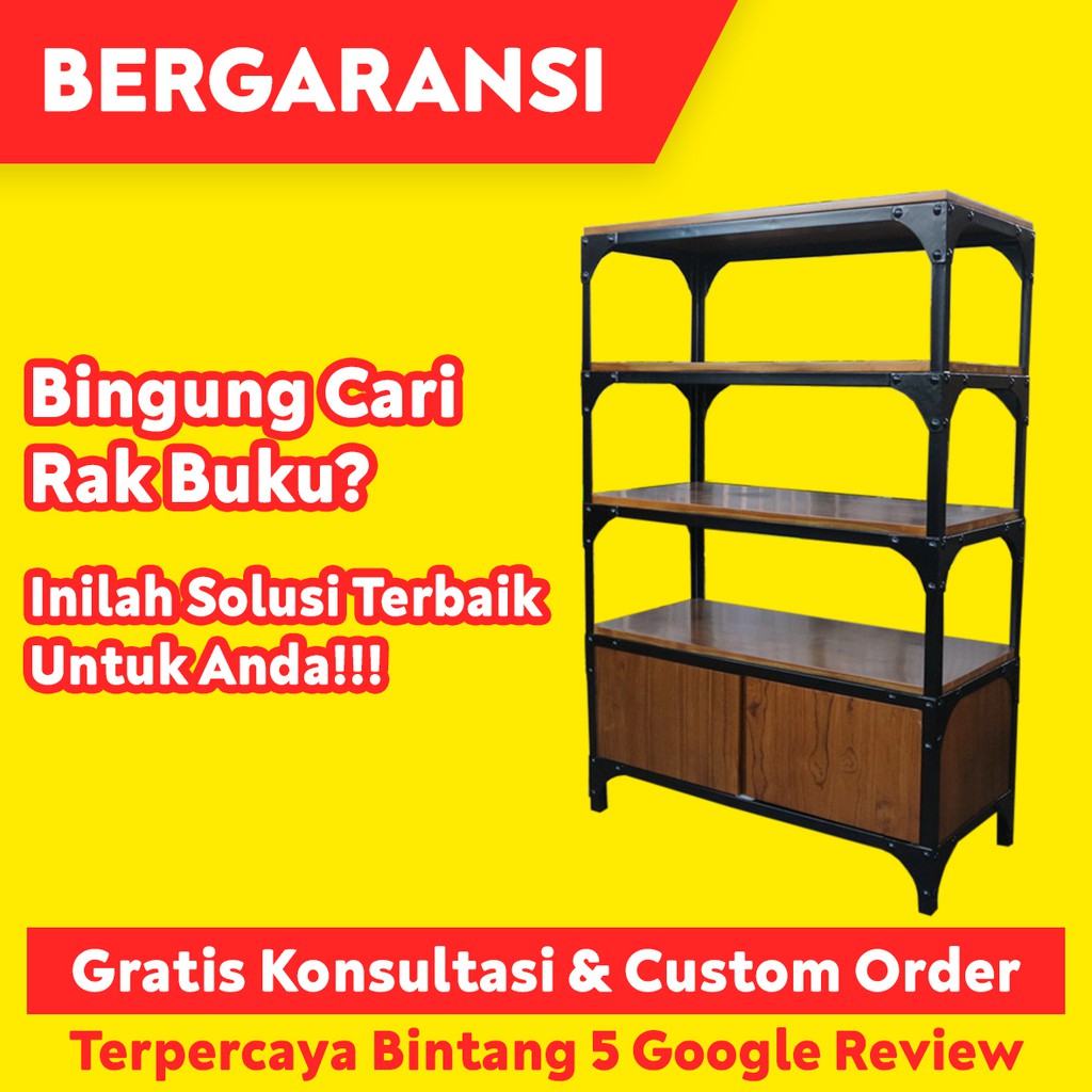 Jual Rak Buku Kayu Jati Minimalis Style Industrial Ikko Asli Mebel ...