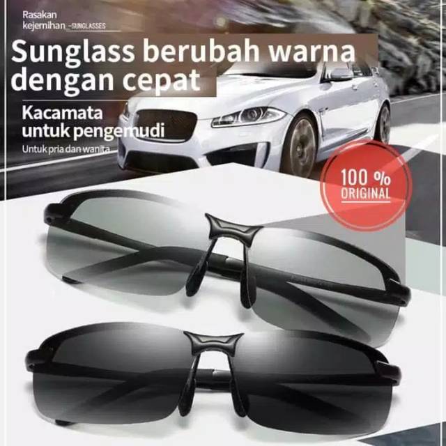 KLIKandPAY COD Kacamata Anti Silau Siang Dan Malam Sunglass Fotosensitif UV 400 Photochromic Polarized-1