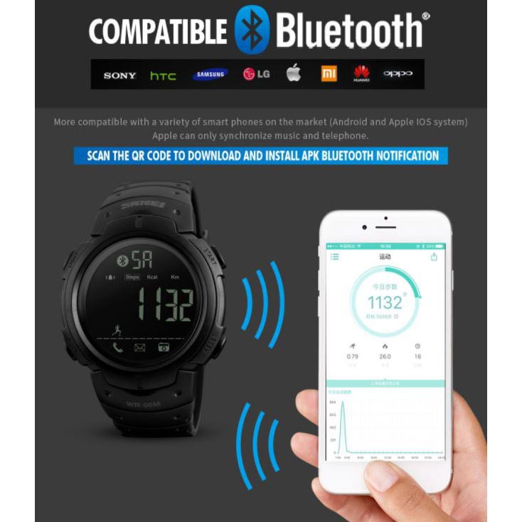SKMEI Jam Tangan Olahraga Smartwatch Bluetooth - Black 1