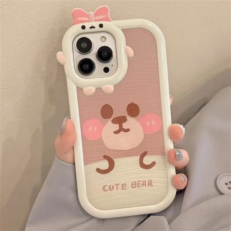 Soft Case TPU Motif Beruang 3D Dengan Frame Bumper Cover iPhone 14 13 12 11 Pro Max X Xr Xs Max 7 8 6 6s Plus SE 2020