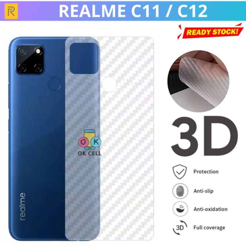 Garskin Carbon 3D Realme C11 / C12 - Back Skin Karbon Realmi C12 C11 Anti Gores Belakang Premium