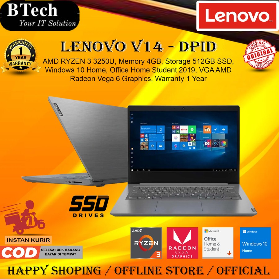 Lenovo V14 - DPID - Ryzen3 3250U 4GB 512GB SSD 14" HD Win10 + OHS