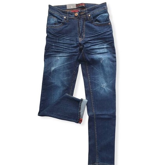 Jeans Panjang  slimfit melar street Pria fiding JIns merk Rboss Original riped biru terbaru asli ori