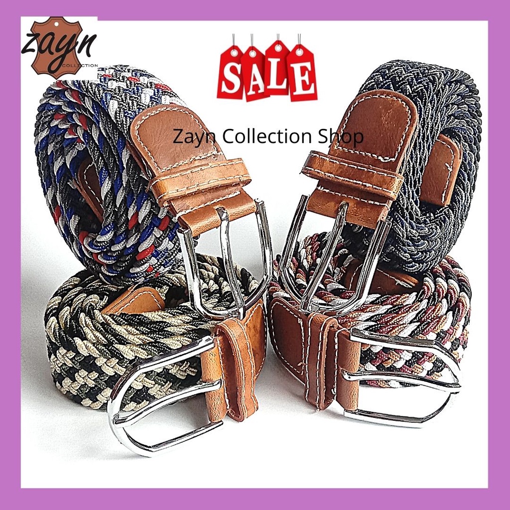 Ikat Pinggang Wanita Elastis Panjang Karet Texan  Gesper Cewek Jalinan Anyaman Rajut Kepang Premium