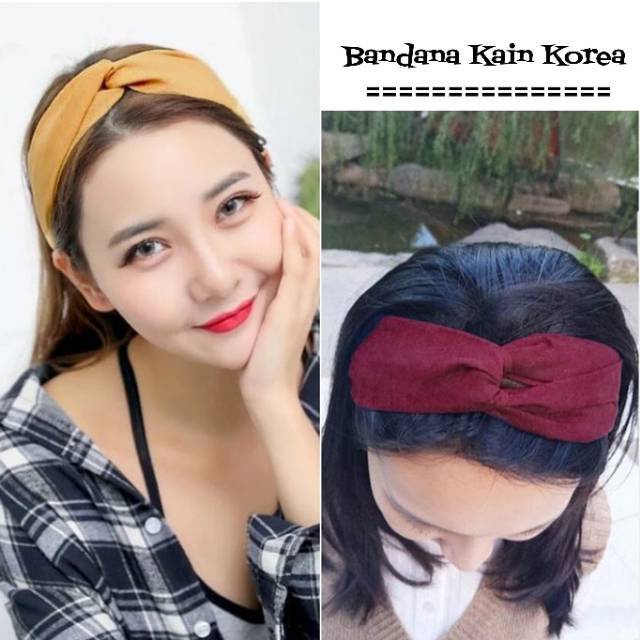 Bandana Silang Korea Bando Kain 2 Warna Simpul Unik - Random Colour