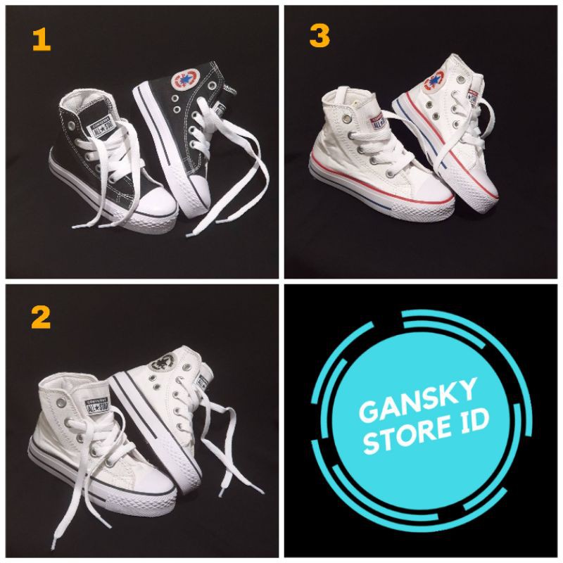 SEPATU CONVERSE ANAK HITAM PREMIUM QUALITY CONVERSE KIDS PUTIH