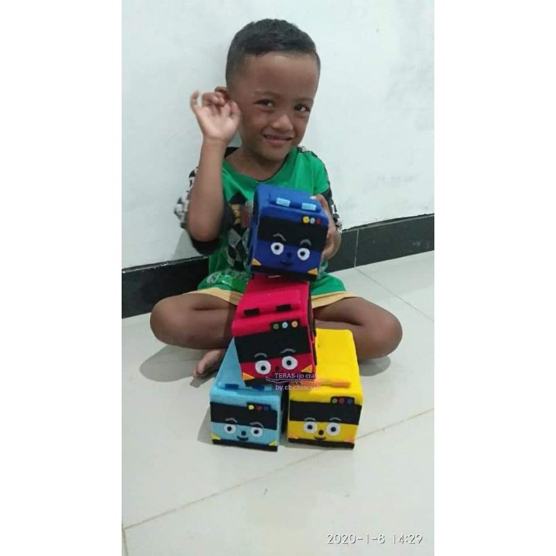 kerajinan tangan dari kardus CELENGAN dari kain flanel / celengan LITTLE BUS TAYO FLANEL/CELENGAN FL