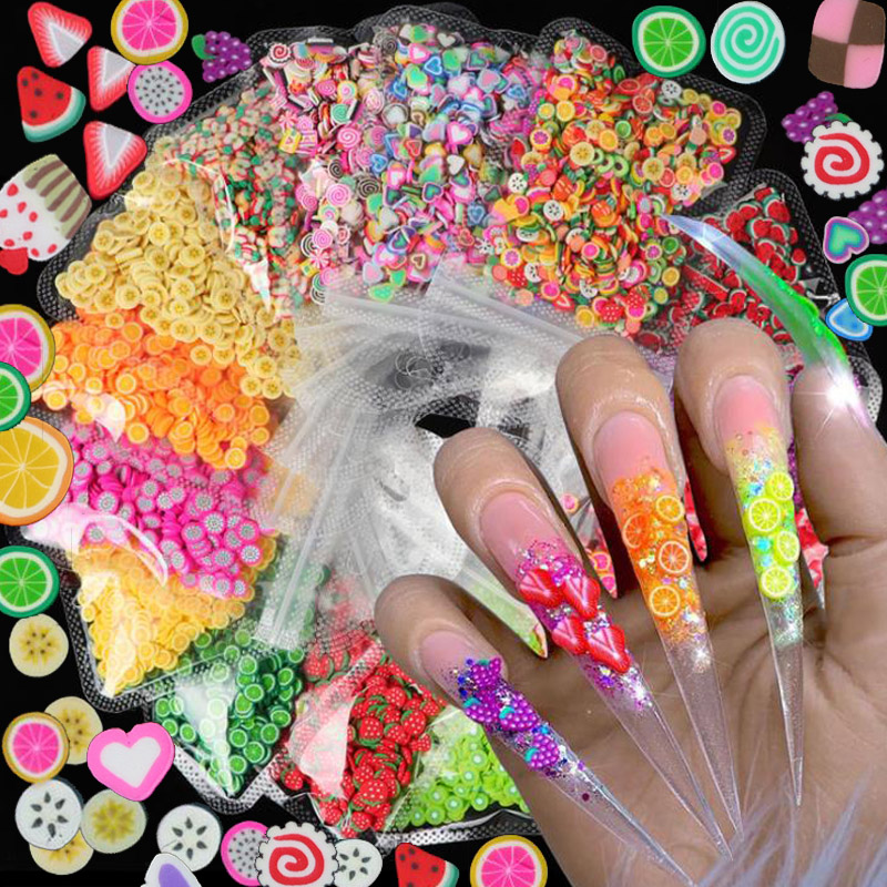 1 Kantong Stiker Sequin Glitter Bentuk Potongan Buah 3d Warna-Warni Untuk Dekorasi Nail Art