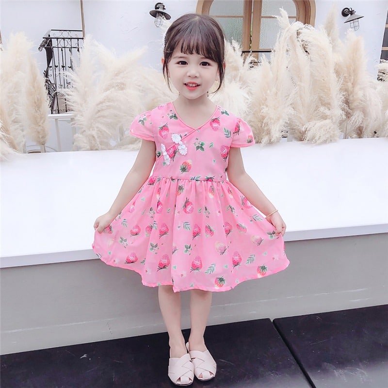 Promo !! Dress anak perempuan import/ dress cute/ Dress strawberry tiffany girl  uk 1-2th