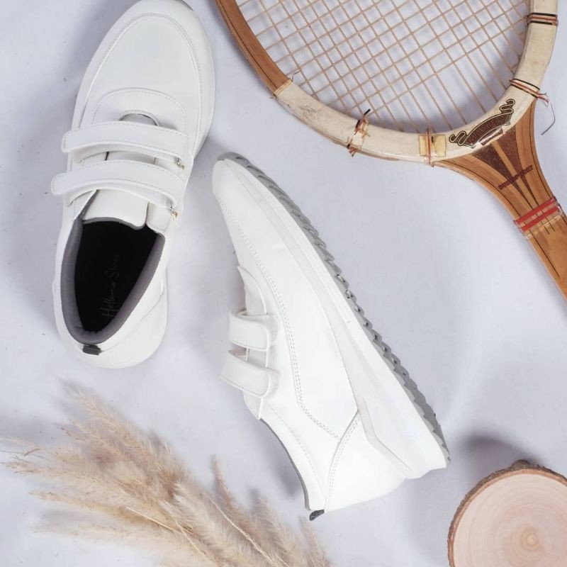 HELLENA - SEPATU WANITA SNEAKERS PUTIH PEACH IVORY TANPA TALI BEST SELLER KODE LEON SOLE RINGAN-3