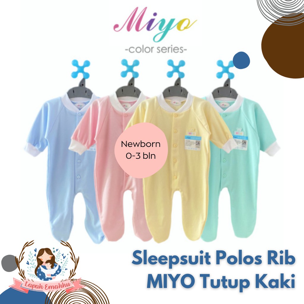 2 Pcs Sleepsuit Baju Bayi Kodok MIYO Tutup Kaki Motif Salur Polkadot Newborn - Perlengkapan Bayi