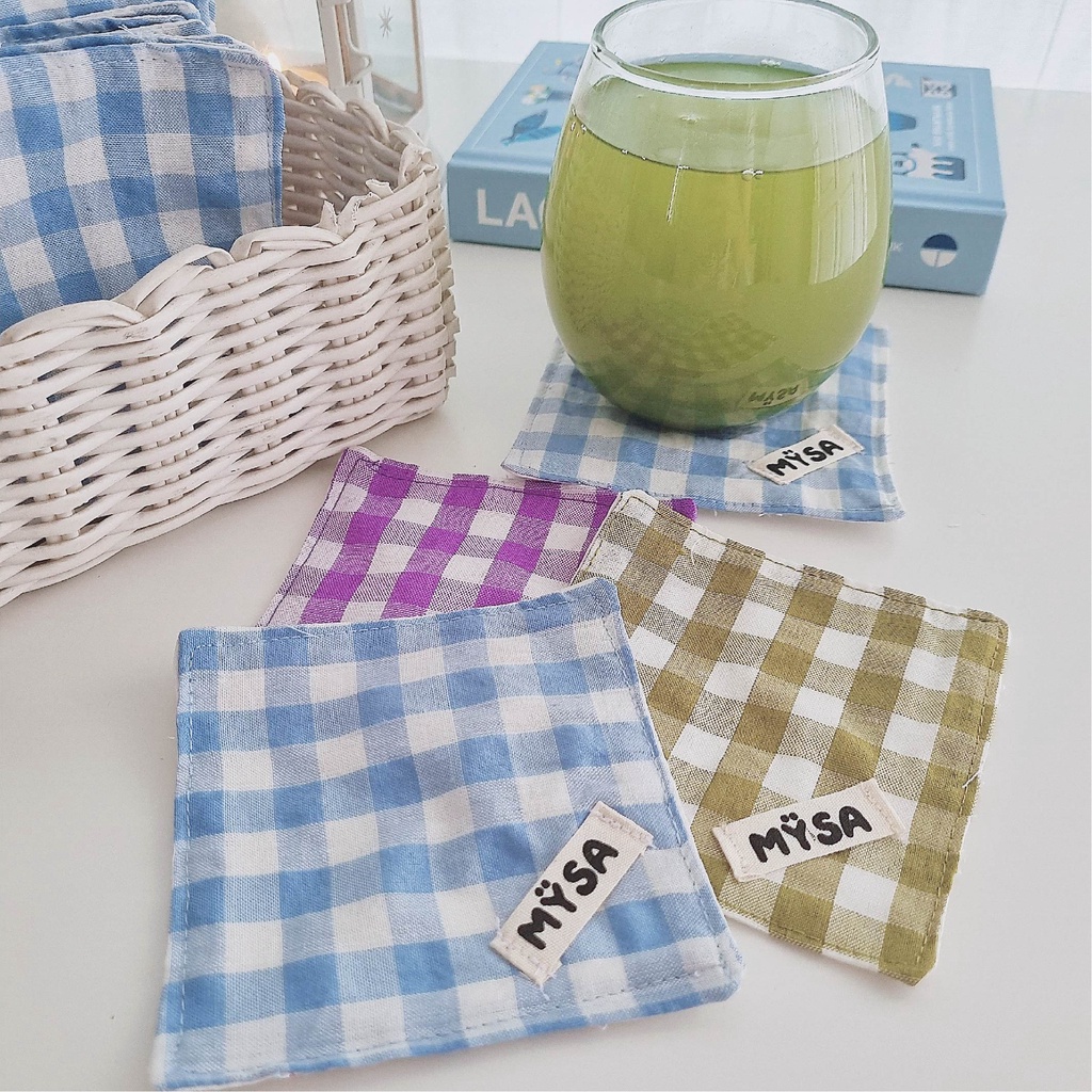 Mysa - Tatakan Gelas Kain Aesthetic Estetik / Cotton Coaster Gingham / Alas Gelas Properti Foto