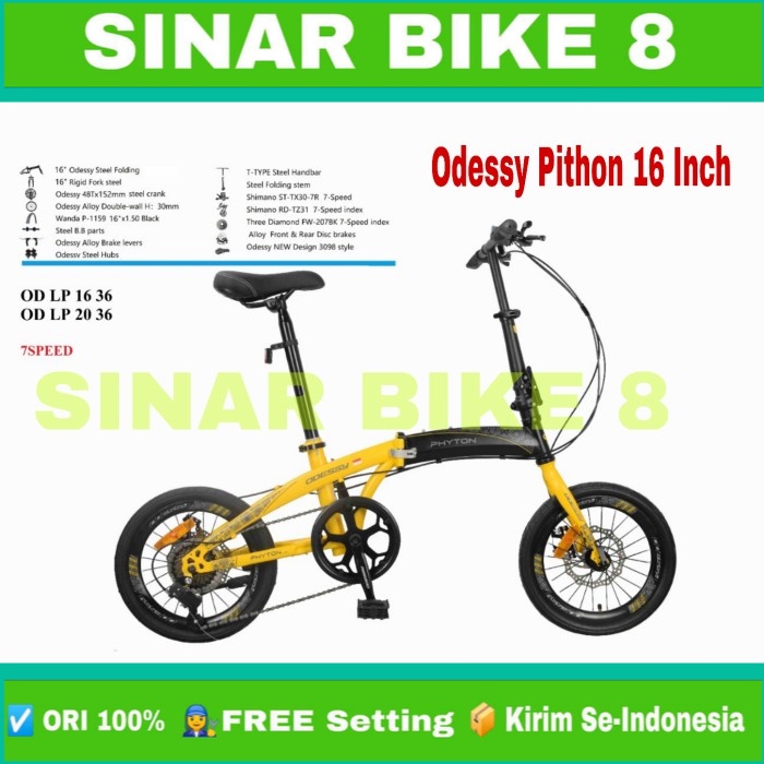 Sepeda Lipat Ukuran 16 Inch ODESSY PHYTON LP-2036 7 Speed Rem Double Cakram