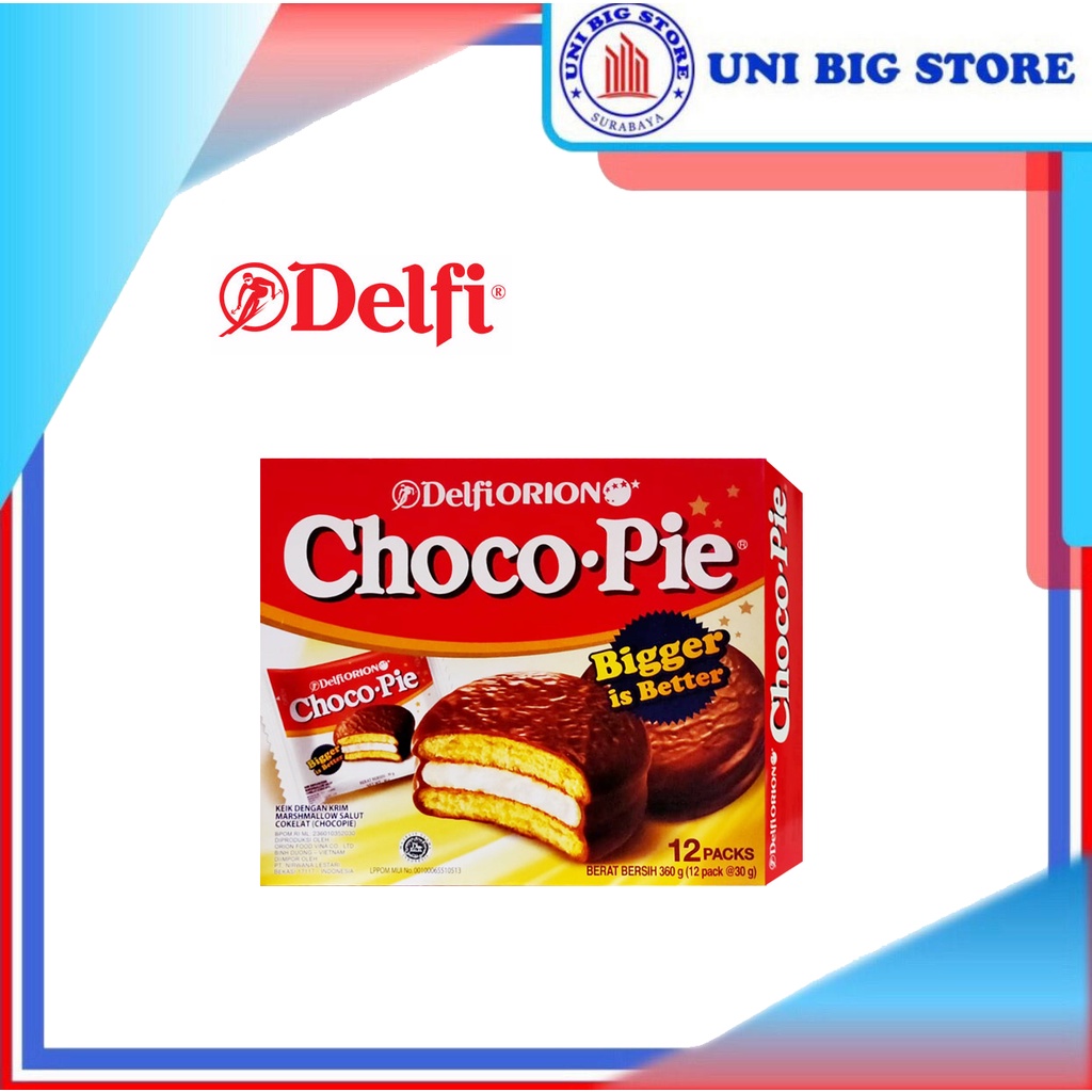 

Delfi Orion Choco Pie Chocolate 360 Gr 12 Pcs Kue Coklat BOX