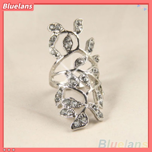 Bluelans Cincin Knuckle Desain Daun Hollow Hias Berlian Imitasi Untuk Wanita