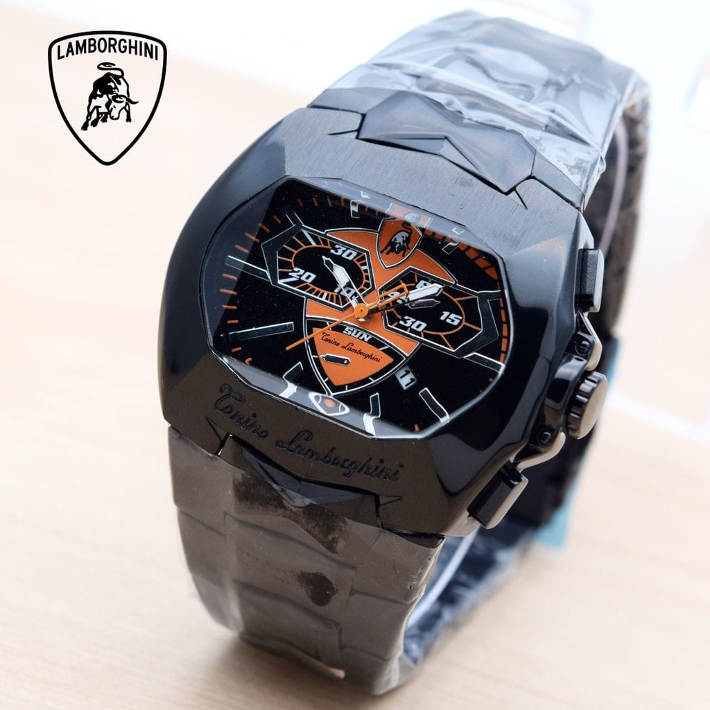 Jam Tangan Pria Cowok Lamborghini SK8600 Rantai Black Orange