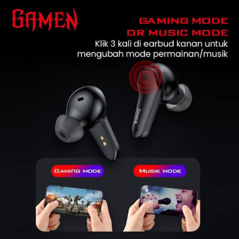 (GAMEN by Vivan) Headset Earphone Wireless Gaming Airbuds Smart Control Touch Low Latency 40 MS LED HD Sound in-Ear TWS SIREENS