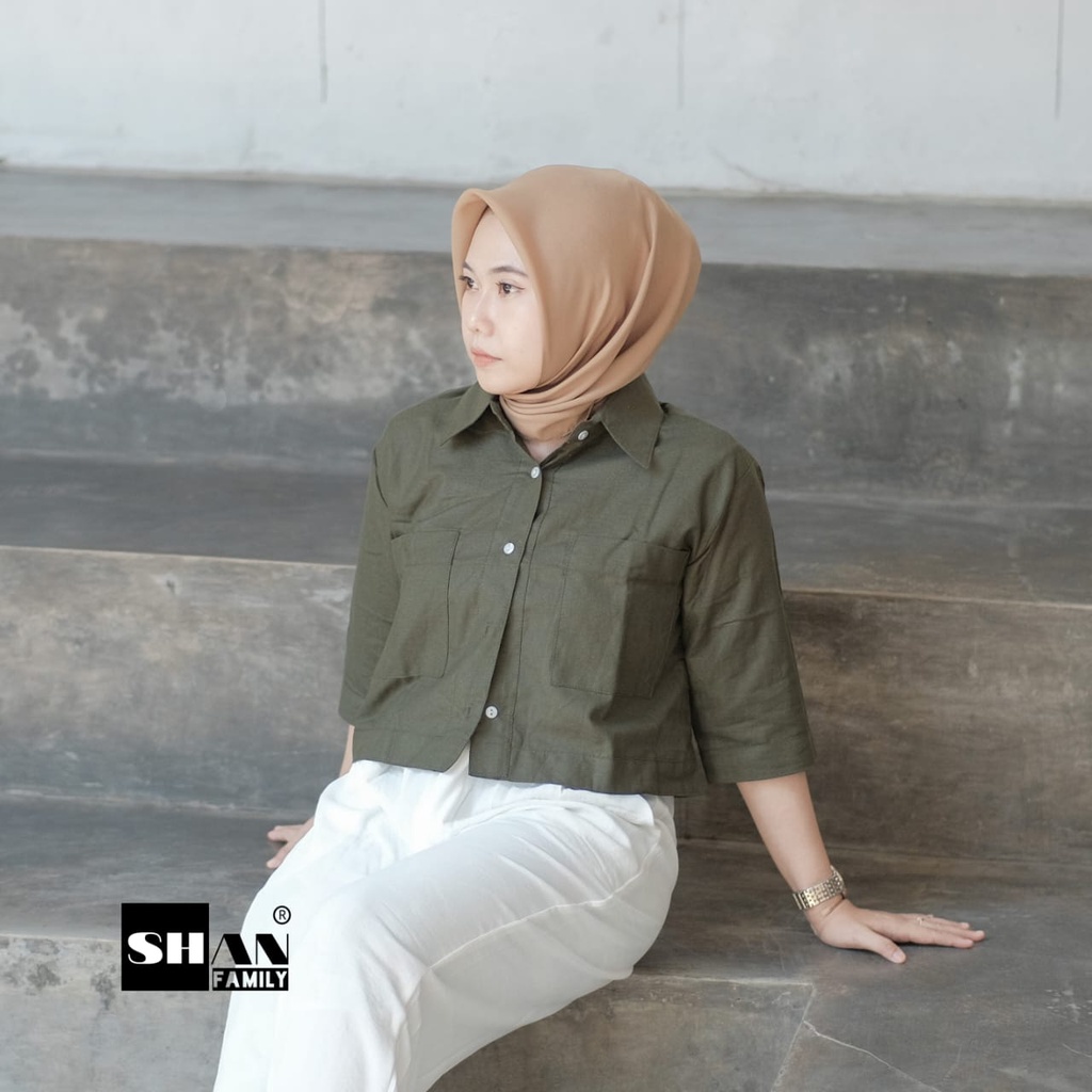 Kemeja Crop Wanita Linen Crop Kemeja Linen Croptop