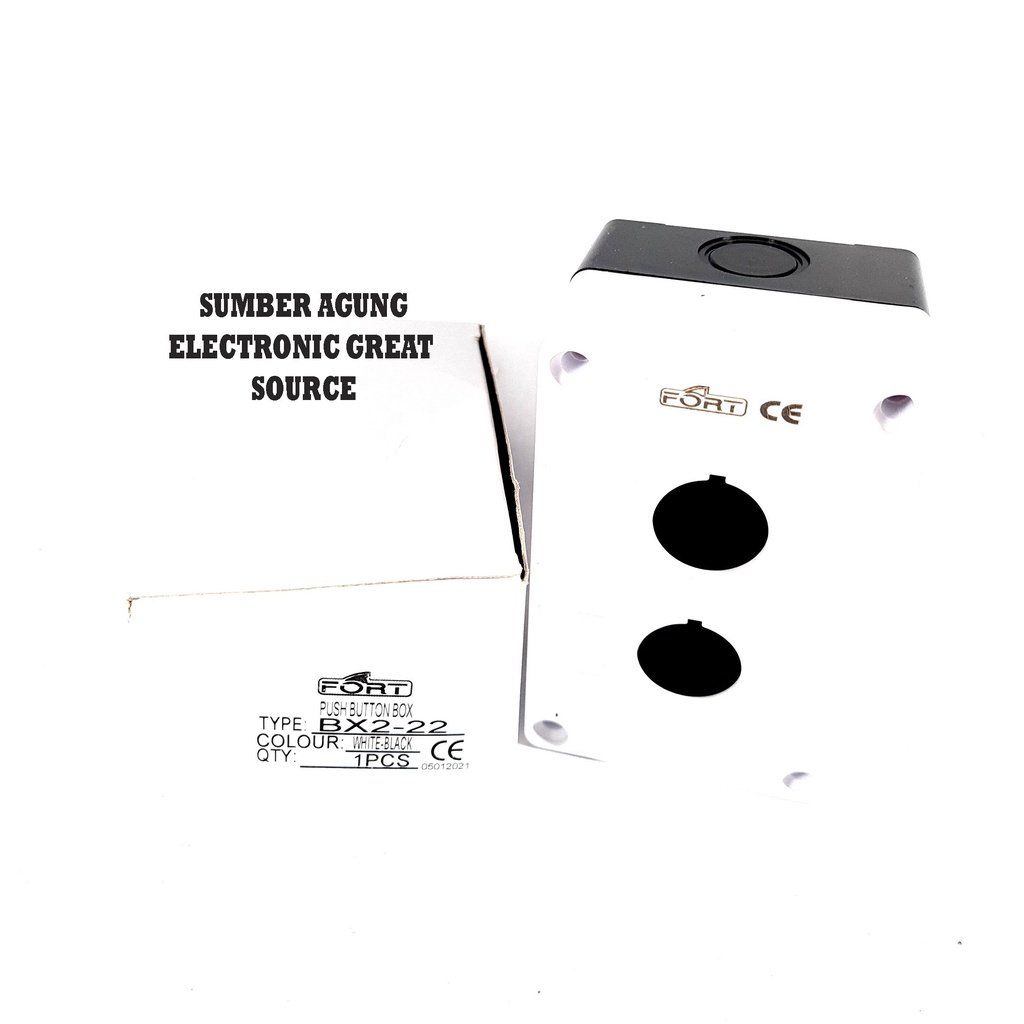 Push Button Box BX2-22 Fort Outbow Lubang 2 Putih Hitam Lubang 22mm