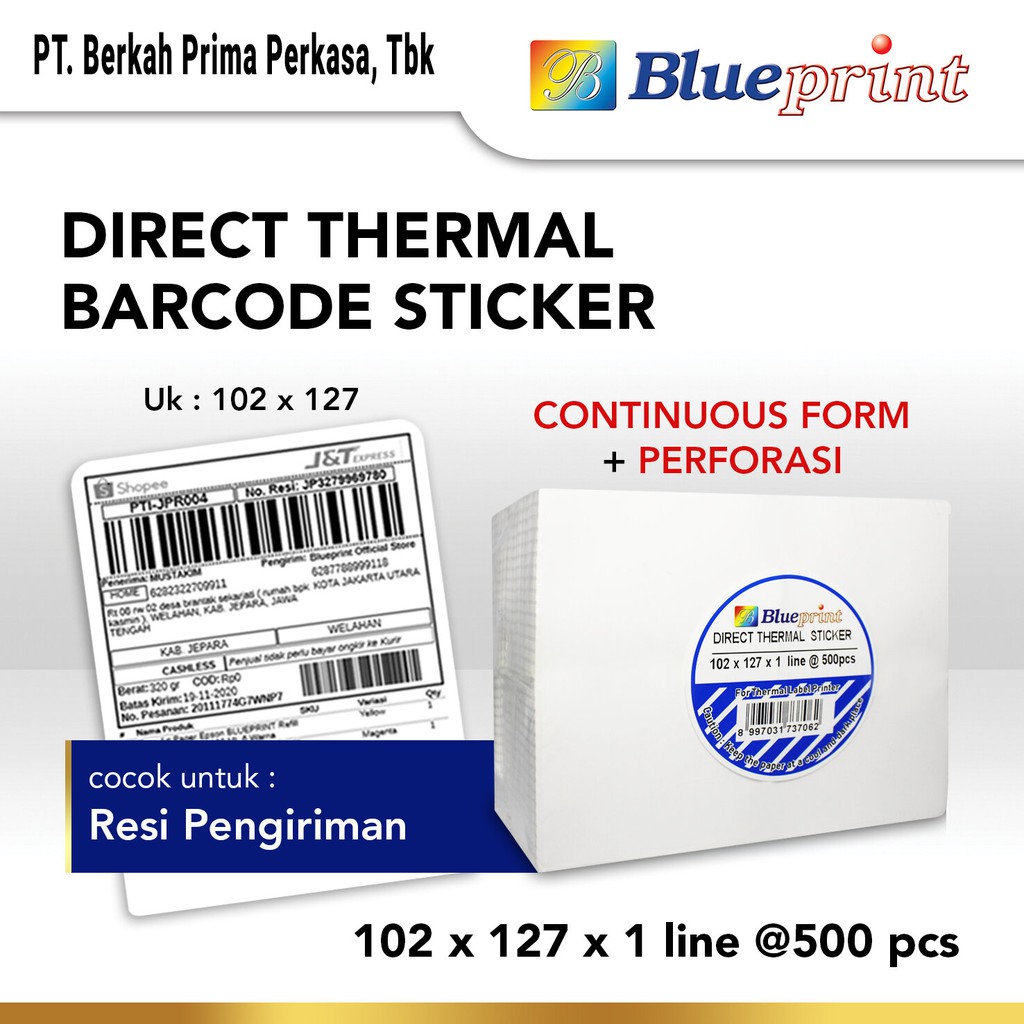 

Direct Thermal Continues Form Sticker Label Resi Online BLUEPRINT 102x127mm 500Pcs