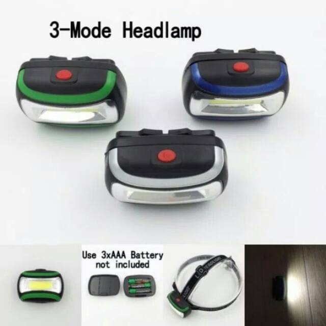 Senter Kepala Led Cob Baterai Plus Baterai AAA