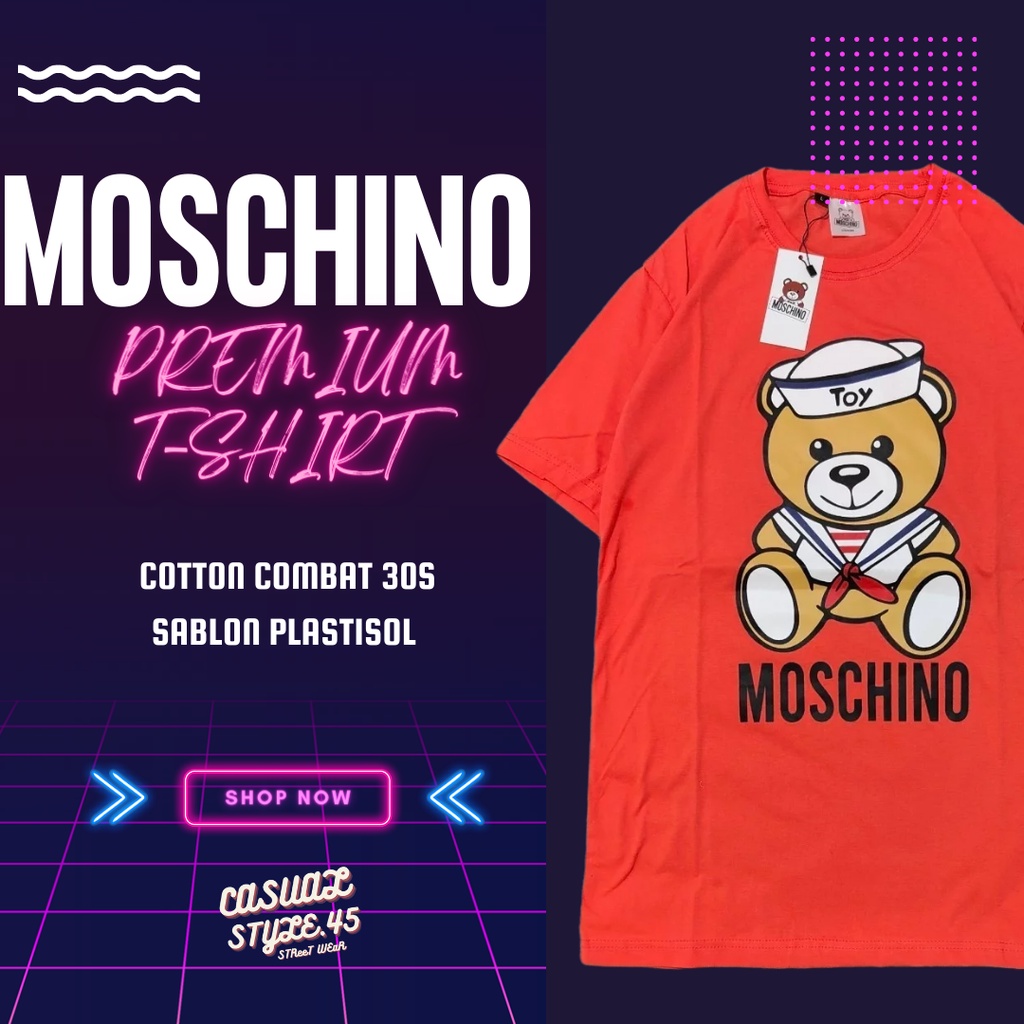 KAOS MOSCHINO PREMIUM KUALITAS T-SHIRT HYPEBEAST MOTIF BONEKA LUCU CEWEK WANITA BAJU PRIA DISTRO LUA