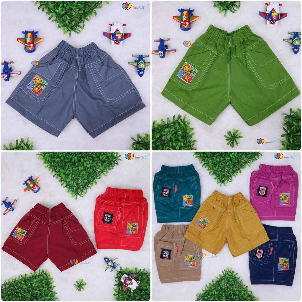 Celana Fairuz Uk 1-2 Tahun / Celana Pendek Harian Anak Laki Kolor Pants Cowok Kantong Polos Bawahan