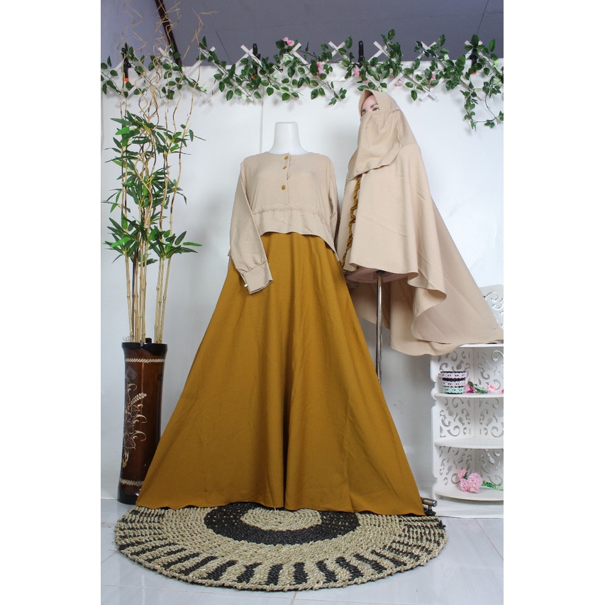 Gamis syari Set Cadar Itycrepe LALUNA Busana Muslim Wanita Syari Terkini Terlaris purdah niqob murah busui jumbo reseller dropshiper