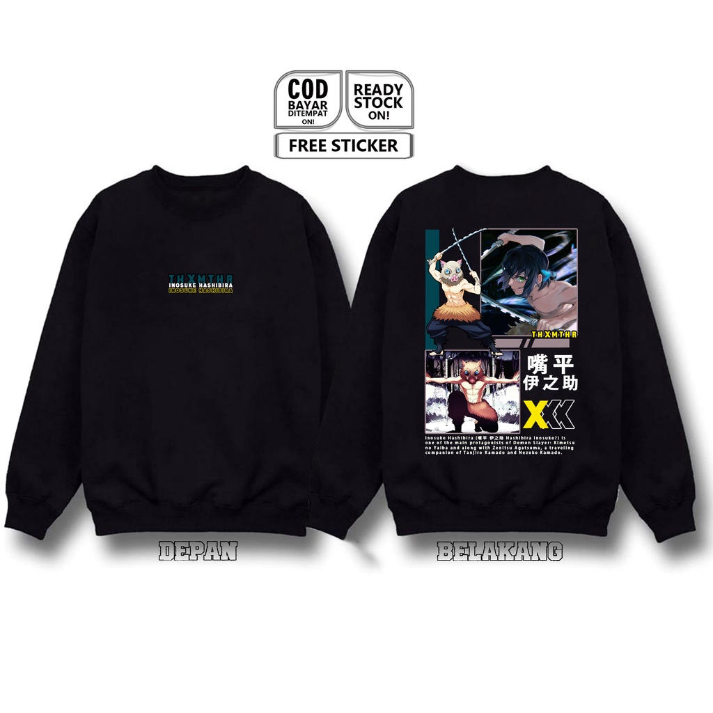 SWEATER INOSUKE HASHIBIRA KIMETSU NO YAIBA DEMON SLAYER ANIME MANGA WIBU OTAKU NEZUKO KAMADO TANJIRO KOKUSHIBO ZENITSU AGATSUMA AOI KANZAKI DOMA BAJU JEPANG COSPLAY JAPAN CULTURE SIGN CLOTH