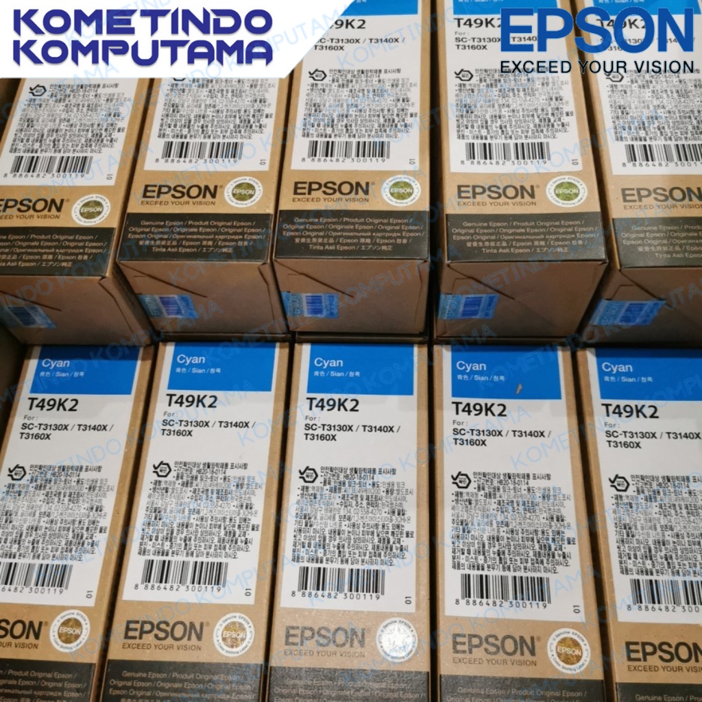 BIRU C13T49K200 140ML TINTA BOTOL EPSON SC-T3130X T3140X T3160X CYAN ORIGINAL T49K T49K2