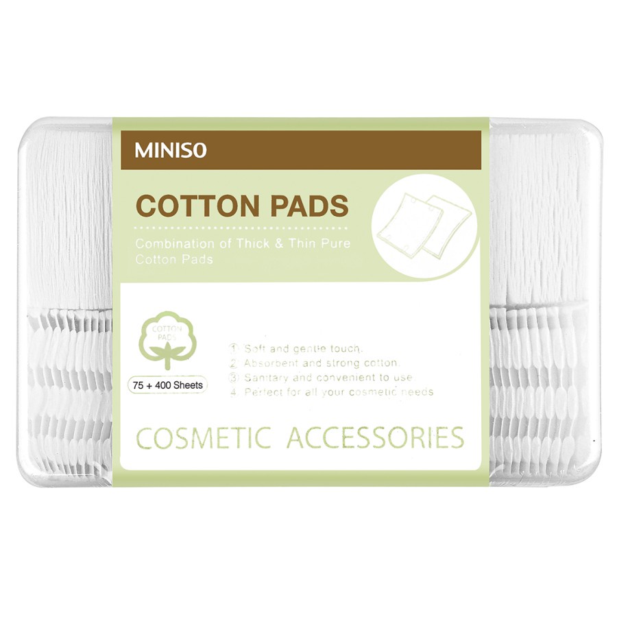 MINISO Facial Cotton Pads 75pcs Tebal + 400pcs Tipis Kapas Pembersih - 75+400