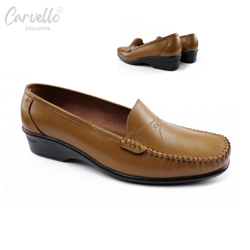 Sepatu Pantofel Wanita Kulit Mocchasin Carvello 1206 Camel