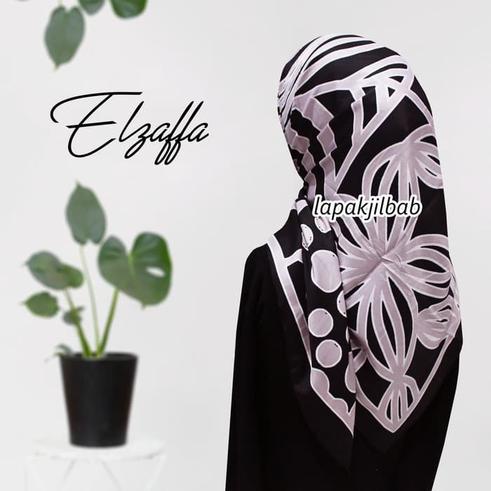 Jilbab Segiempat Satin Black Lamiz Motif Elzaffa - Dusty Pink