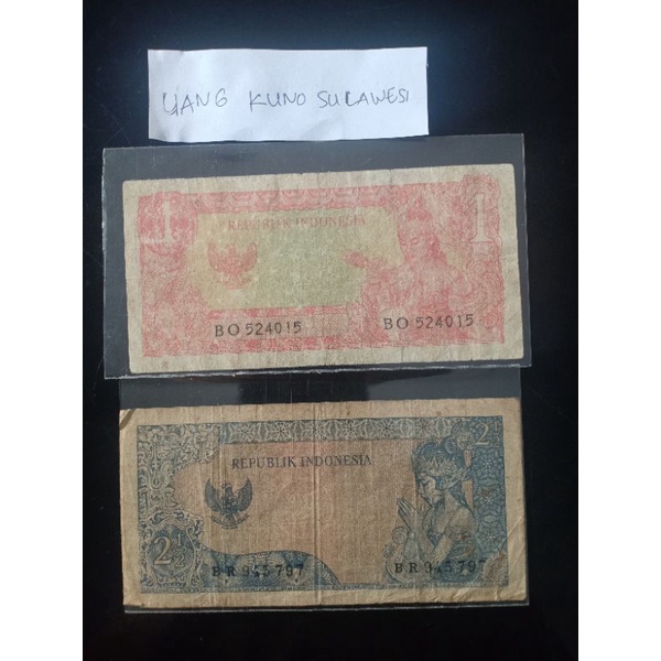 Uang kuno asli Sukarno pecahan kecil 1 dan 2 1/2 rupiah.