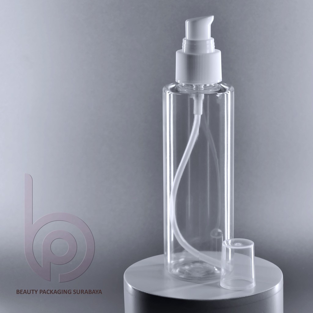 Botol Plastik PET 150ml RF Bening Tutup  Pump Treatment HC Putih