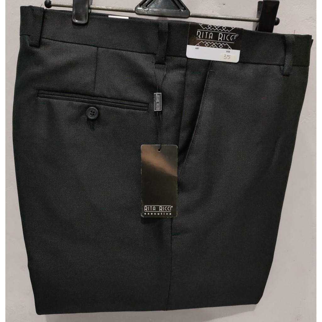 Celana Kerja Bahan  Rita Ricci Warna Hitam Keabuan Rita Panjang