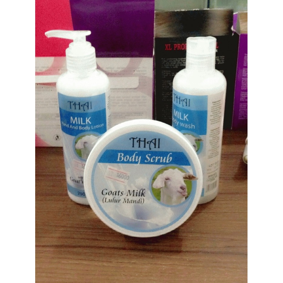 (COD BISA)✅ THAI PAKET PEMUTIH KULIT GOAT MILK (wash/lotion 250ml scrub 200ml sabun 50ml)