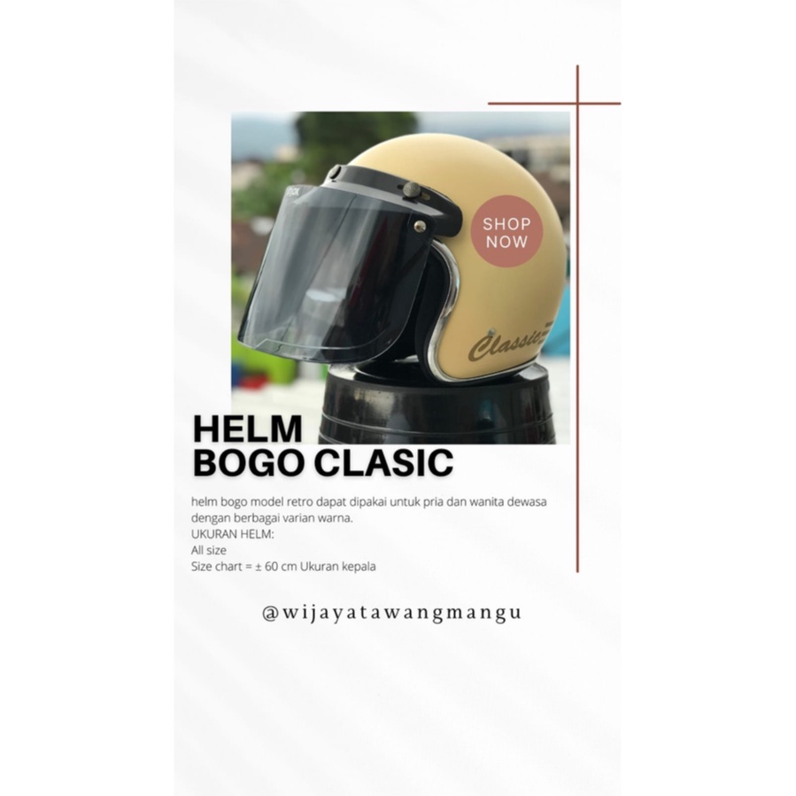 Helm bogo dewasa wanita kaca datar full leher retro SNI