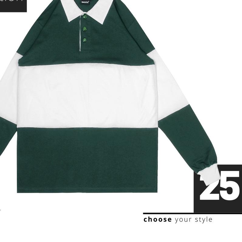 SMOOTH BASIC Vintage Rugby Polo Shirt - Green White