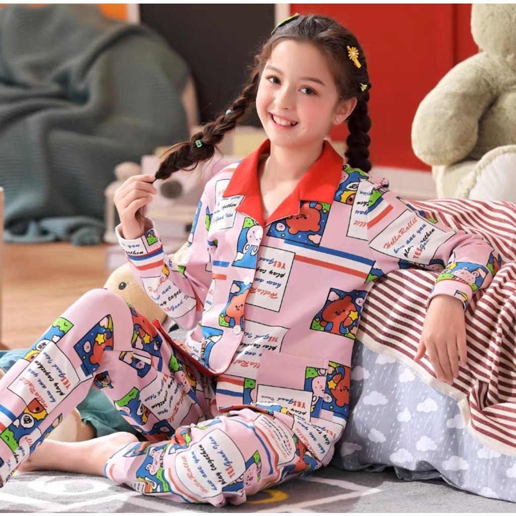 Piyama anak unisex baju tidur perempuan/laki-laki import lengan panjang|lengan pendek/Set pakaian anak anak katun impor premium