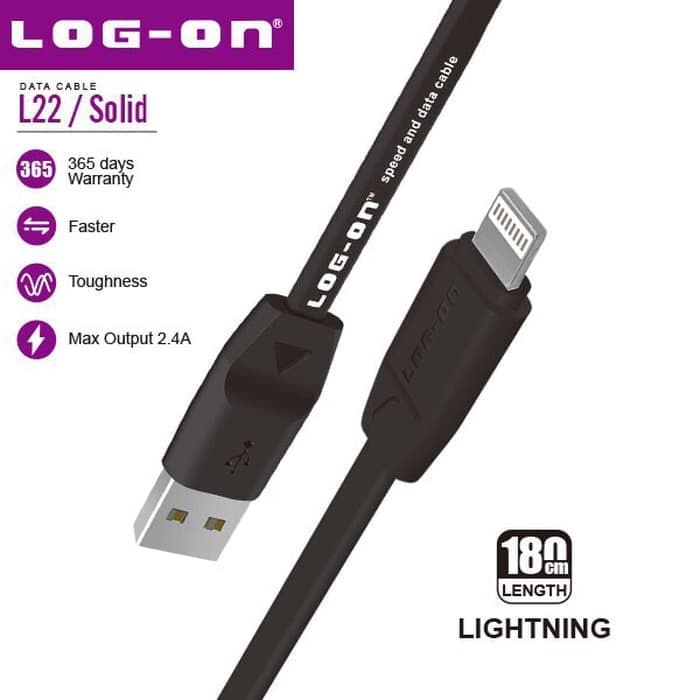 KABEL DATA SOLID L22 LIGHTNING IOS CABLE 180 CM SAFE SPEED 2.4A LOG ON