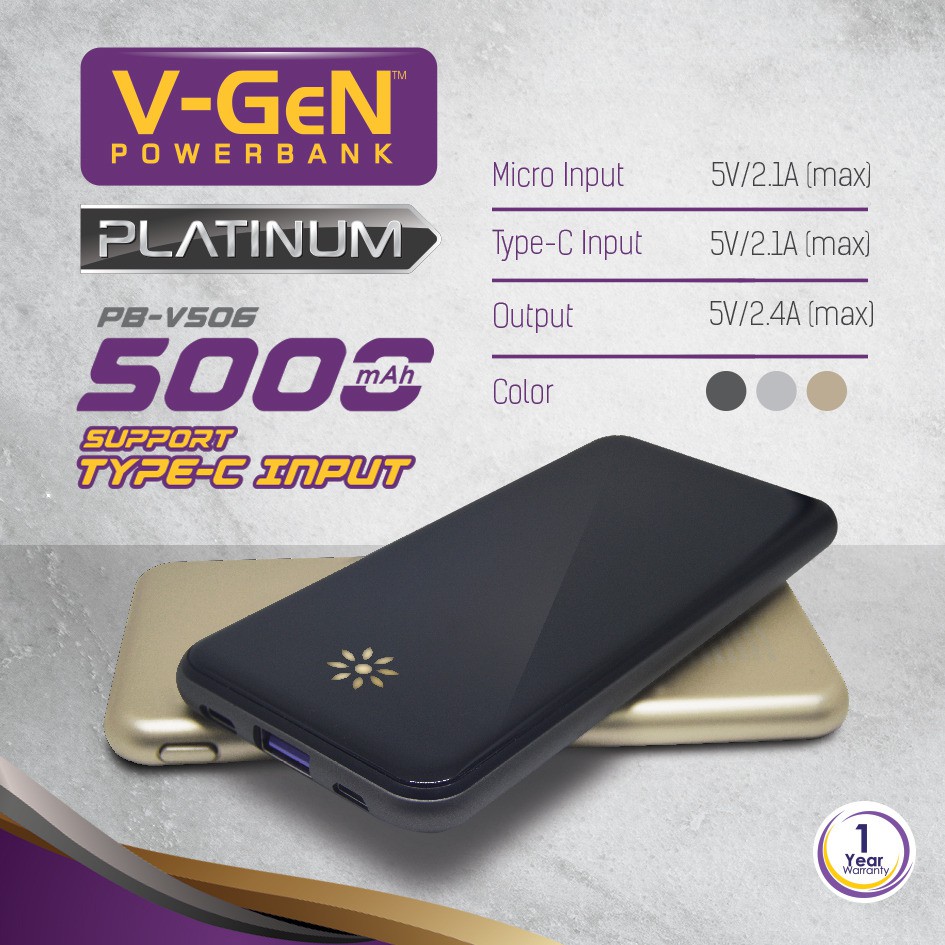 Powerbank V-GeN Platinum V506 5000 mAh (Power Bank VGEN)