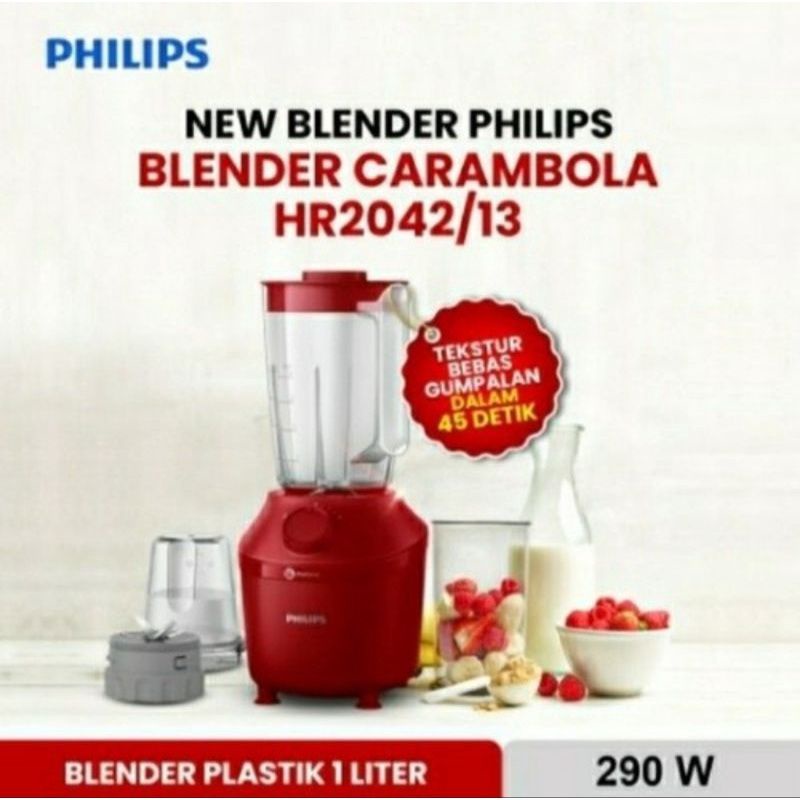 PHILIPS New Blender Plastik 1 Liter 2 in 1 Carambola 290Watt HR2042