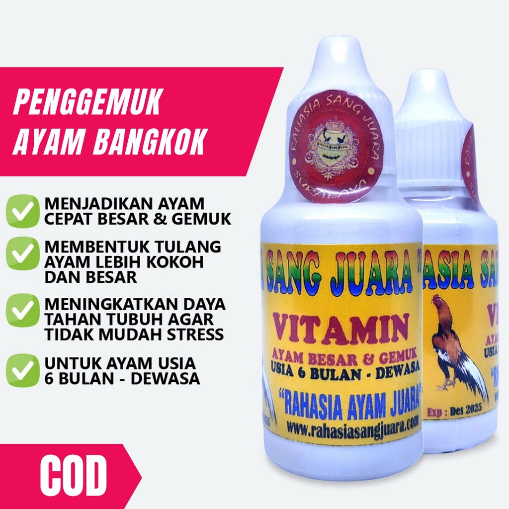 VITAMIN AYAM CEPAT BESAR PENGGEMUK AYAM BANGKOK OBAT AYAM CEPAT BESAR DAN GEMUK UMUR 6 BULAN SAMPAI 