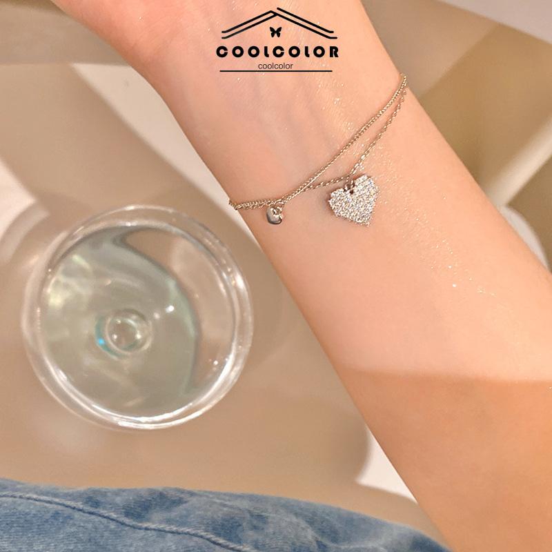 COD❤️Gelang Dua Lapisan Cinta Gadis Mewah Ins Korea Anti Karat Dan Anti Luntur Murah Fashion Wanita Sederhana Aksesoris Perhiasan Hadiah Ulang Tahun