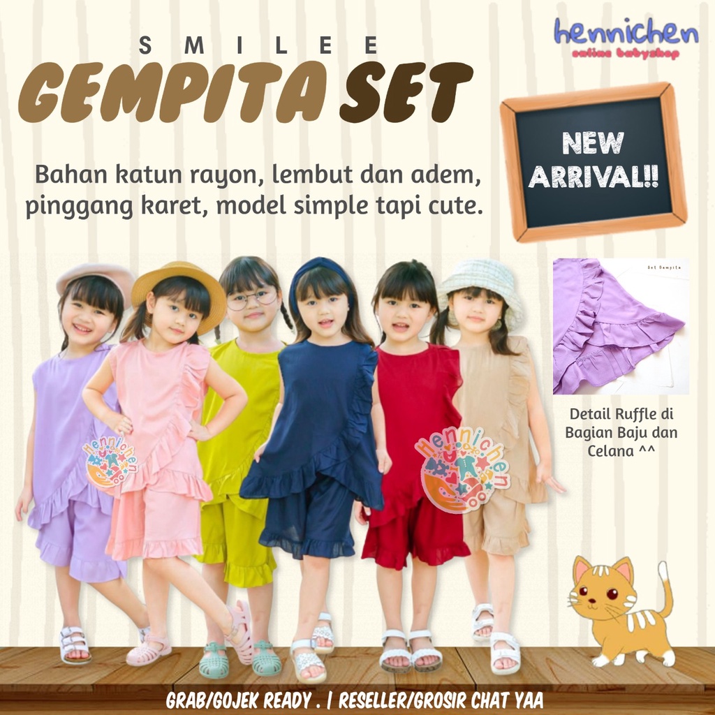 PROMO 7.7 Setelan Gempita Ruffle 1 - 5 Tahun Smilee Setelan Ruffle Gempita Rayon Anak Lucu Adem