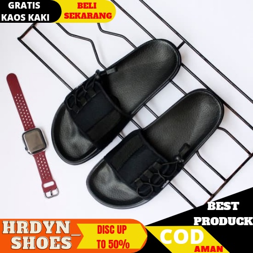 Sandal Pria Slide Slip on Sendal Anti Licin Ringan Selop Vincent Hitam Shadaw Project