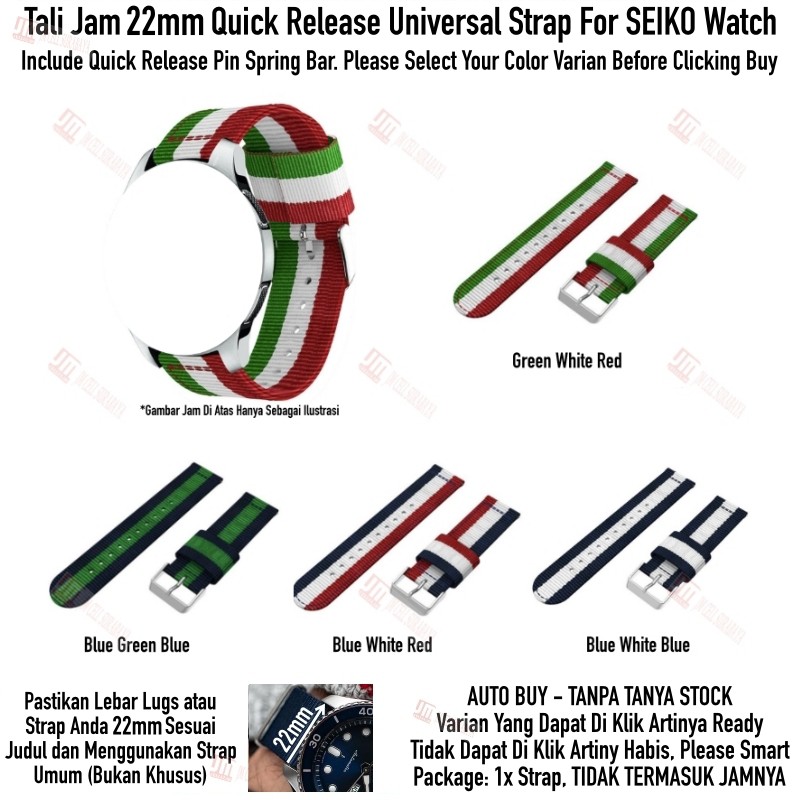 Tali Jam 22mm Quick Release Watch Strap For Seiko - Nylon 3 Baris