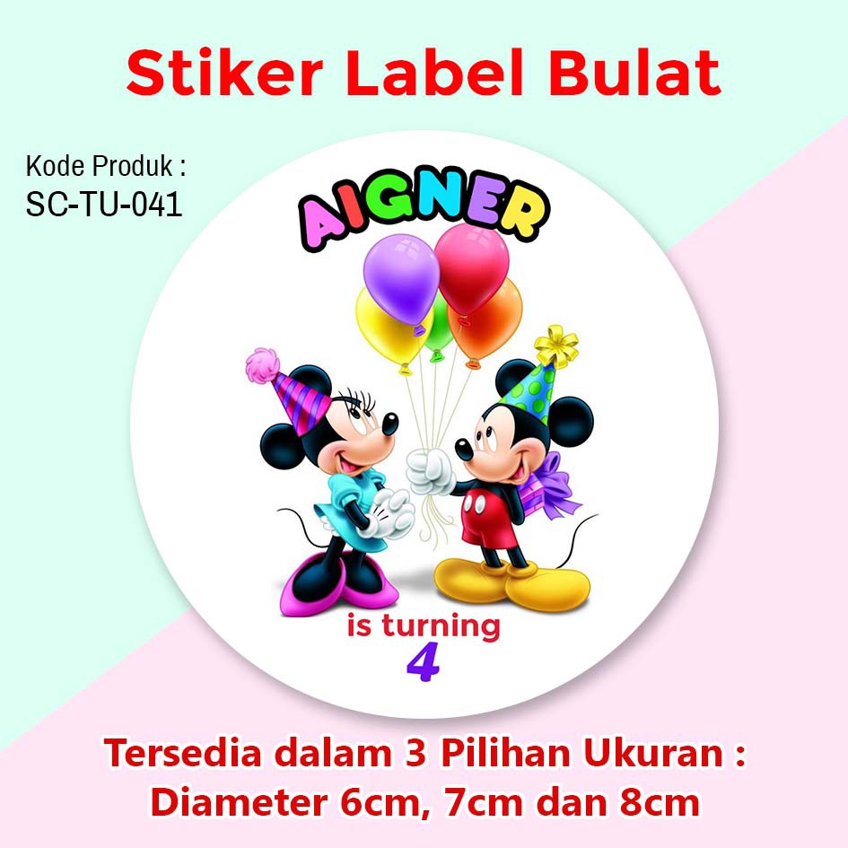 STIKER LABEL ULANG TAHUN STICKER ANAK TUMPENG MINI KOTAK NASI SNACK MICKEY